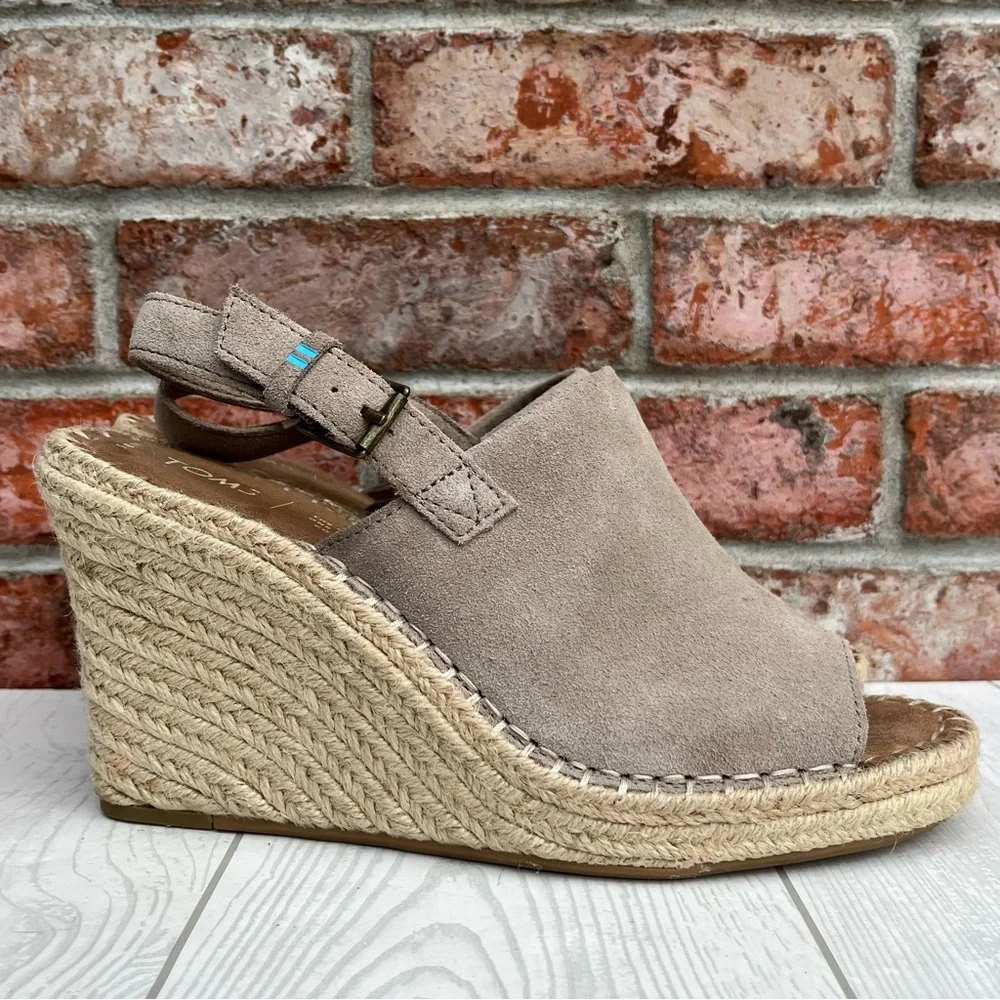 TOMS Monica Wedge Espadrille Sandals Desert Taupe Suede Size 9.5 M